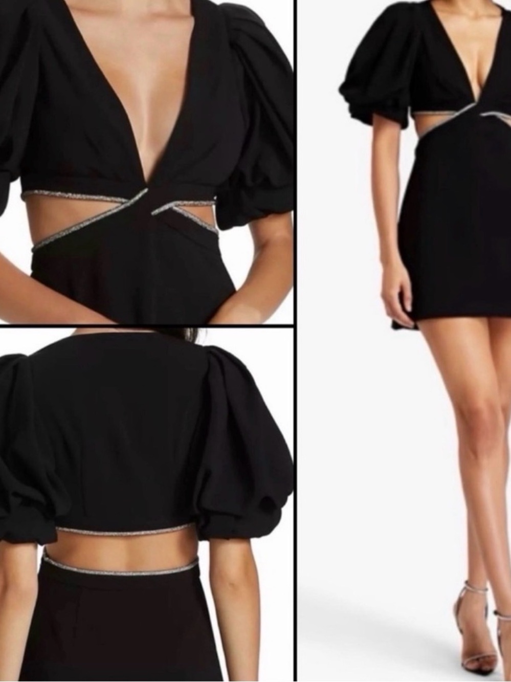A.L.C. Black Mini Dress with Puff Sleeves and Waist Cutouts NWT - Picture 4 of 12